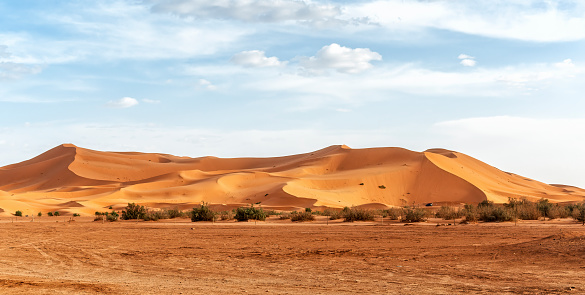 Nature background with desert landscape and blue sky in Morocco, North Africa.