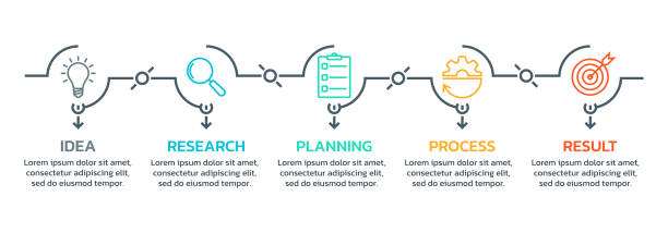 5つのステップ、ビジネスアイコン付きのオプションのインフォグラフィック。プロセス、タイムライン情報グラフィックデザインエレメント。モダンなレイアウト、フローチャートテンプレ - 11992点のイラスト素材／クリップアート素材／マンガ素材／アイコン素材