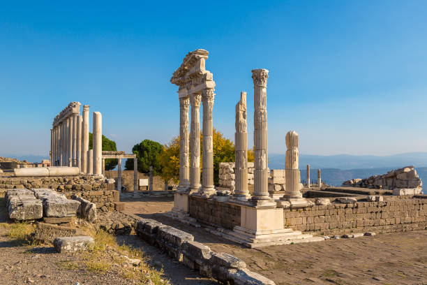 Temple of Trajan in ancient city Pergamon, Bergama, Turkey in a beautiful summer day