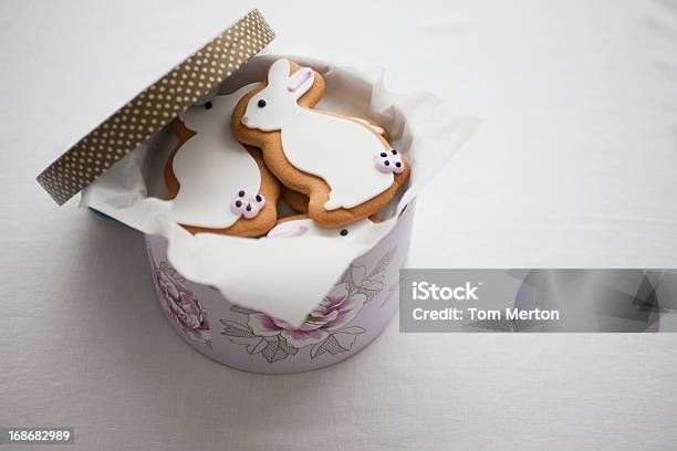 Easter Bunny Cookies In Round Box Stock Photo - Download Image Now - Easter, Rabbit - Animal, Cookie