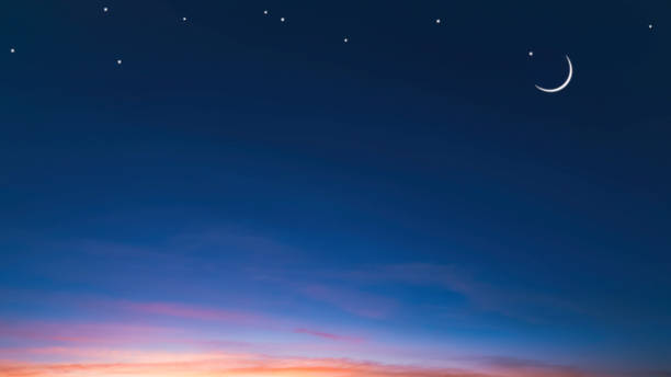 istock Night sky background with crescent moon and star on beautiful romantic twilight sky in widescreen view 1686868639