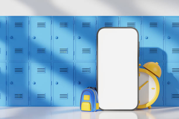 istock Open yellow lockers with school bag and books with apple, education concept 1686891920