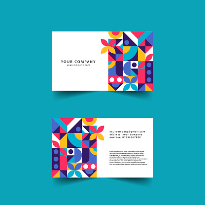 Bauhaus abstract business card.Bauhaus abstract pattern minimal.Abstract flat geometric background, template design with the simple shape of circles, dots, and line art.