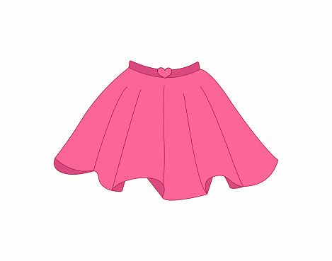 Pink skirt. Women's clothes doodle. Cartoon vector icon isolated on white background.