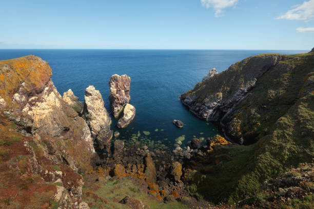 Scottish seashore with cliffs stock photo