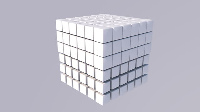 White cube shape with moving/pulsing sides, 3d render, abstract 3d background