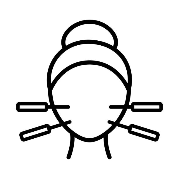 значок иглоукалывания лица. контур лица иглоукалывание векторная иконка для веб-дизайна, изолированная на белом - acupuncture shiatsu reflexology meridians stock illustrations