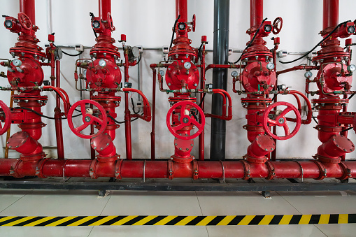 Pipes and valves of the fire extinguishing system