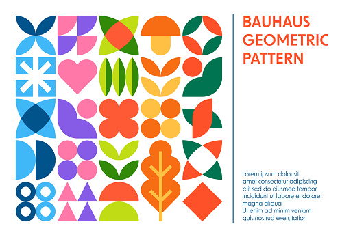 Seasons - Abstract Geometric Poster - Bauhaus Shape Style. Pattern Background. Modern Geometric Grid - Vector Color Art Design