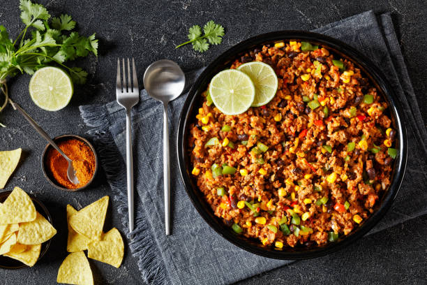 istock Mexican ground beef casserole with rice, beans 1686998237