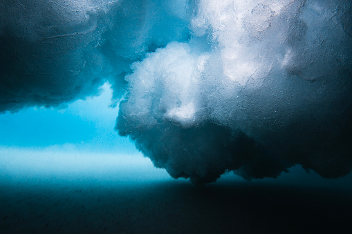 Exploding Wave Cluster Pattern Underwater View Beneath A Breaking Wave Exploding With High Contrast ...
