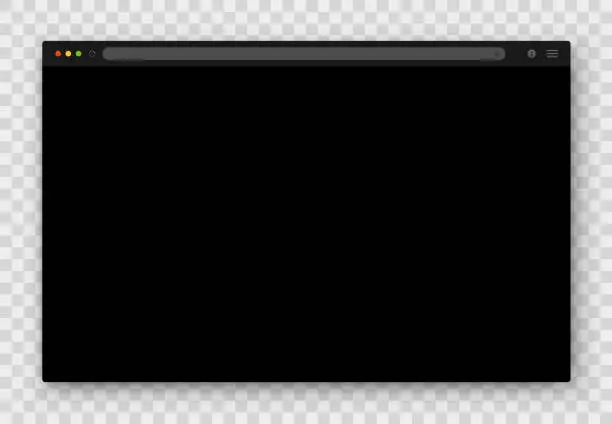 Vector illustration of Browser window. Realistic black empty browser window with shadow on transparent background.