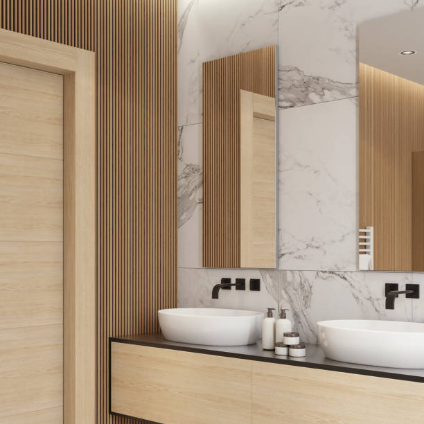 istock Modern minimalist Scandinavian bathroom 1687006256