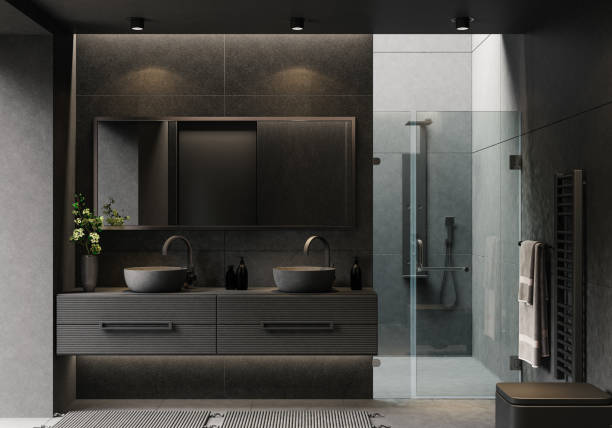 istock Modern luxury and minimalist dark bathroom 1687018126