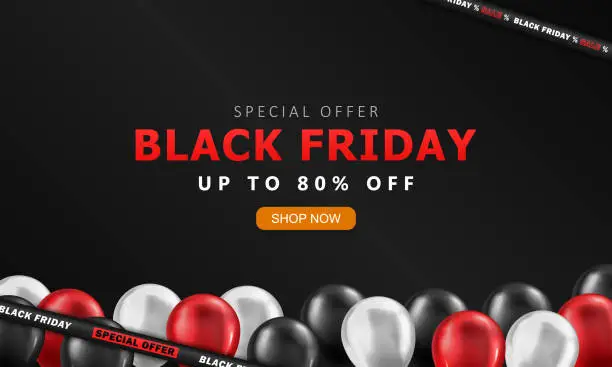 Vector illustration of Black Friday banner with balloons and sale special offer