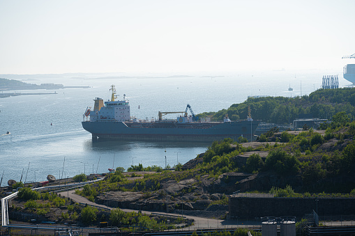 Gothenburg, Sweden - June 05 2023: Oil tanker Ekfjord at port in Gothenburg.