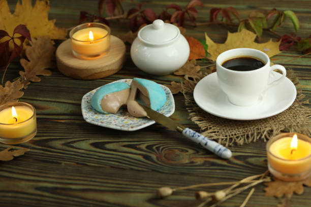 istock Daifuku sweets with cup of coffee and autumn decorations 1687043902