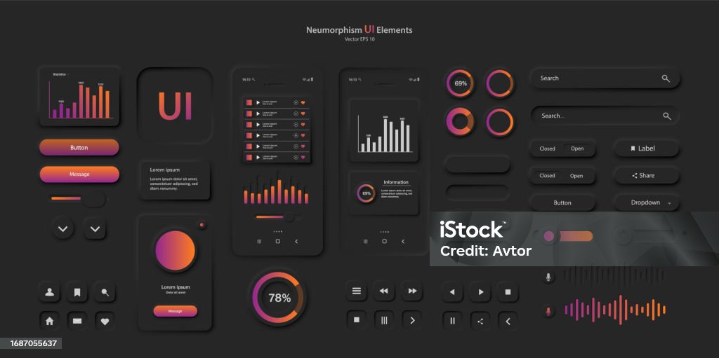 Red Interface Desktop App A Set Of User Interface Elements For A Mobile Application In Black And ...