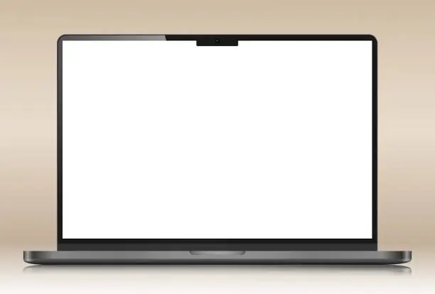 Vector illustration of The layout of a modern laptop with reflection on a beige gradient background.