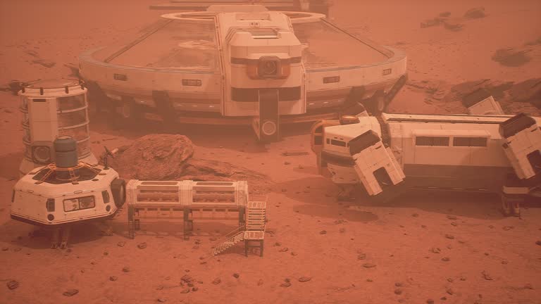 Futuristic Spaceship Landed on Mars Base