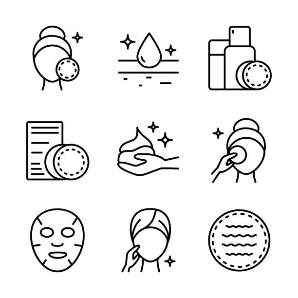 illustrations, cliparts, dessins animés et icônes de les icônes de soins de la peau définissent l’illustration vectorielle. contient une icône telle que l’arôme, le nettoyage, le traitement, l’acné, l’humidité et plus encore. - soins de beauté