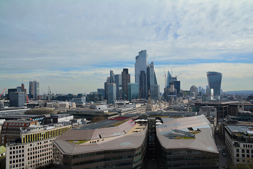 View of London's financial district from the dome of St Paul's Cathedral.
