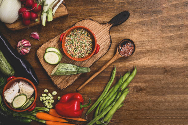 istock healthy food eating background. 1687095604