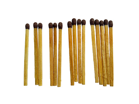 Pile matches on white background. matches isolated on white background. Wooden lighter or wooden matches