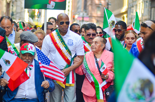 Mayor Erick Adams marchs along Madison Avenue during the Annual Mexican Day Parade in New York City.