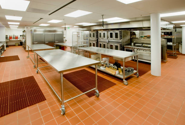 istock Commercial Kitchen with Prep Tables and Ovens 168710527
