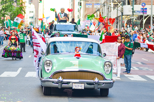 Mexican New Yorkers march along Madison Avenue during the Annual Mexican Day Parade in New York City.