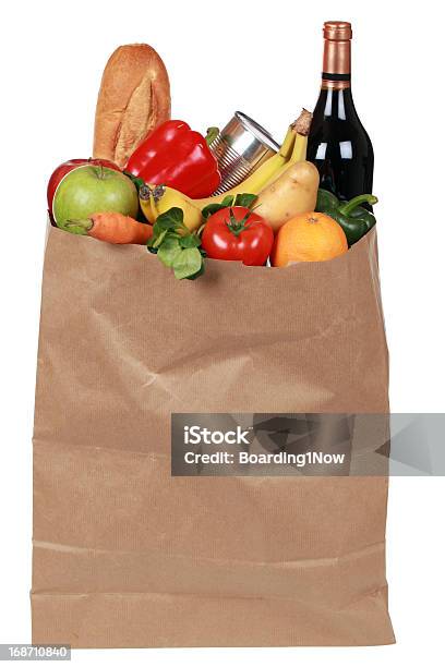 Groceries Including Fruits Vegetables And A Wine Bottle Stock Photo - Download Image Now