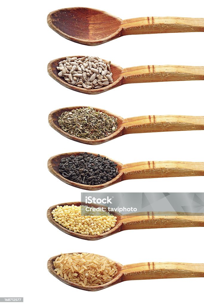 Ingredienti in legno spoons - Foto stock royalty-free di Alimentazione non salutare