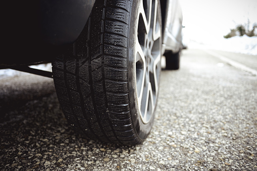 Old tires with various damages closeup