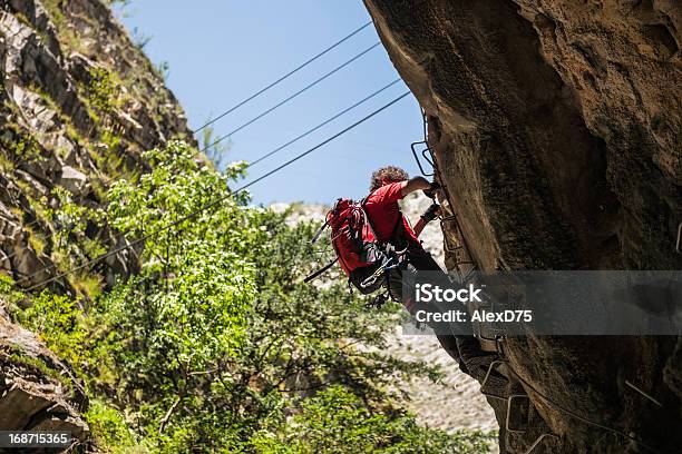 Climber On A Via Ferrata Stock Photo - Download Image Now - Dolomites, Rock Climbing, 30-39 Years