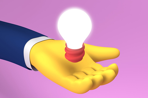 3D idea make money with light bulb lamp levitate on business man hand in background. growing business isolated concept, 3d bulb for finance, investment in hand like idea make earning concept. minimal design 3d render