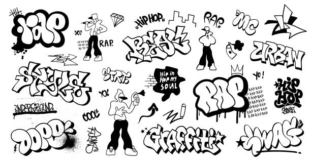 rap music, words ,text, icon set,graffiti
