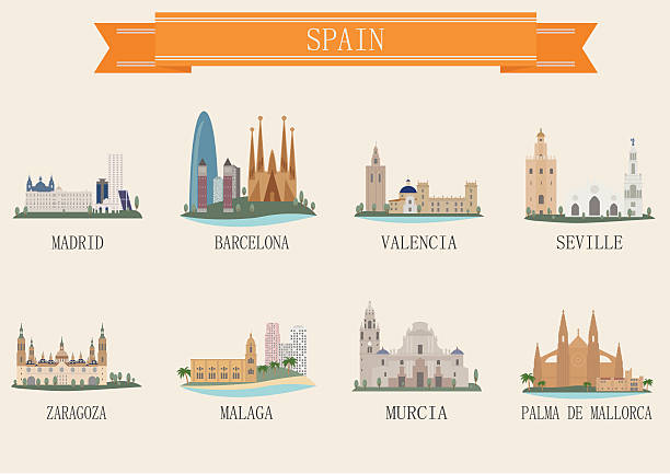 ilustraciones, imágenes clip art, dibujos animados e iconos de stock de símbolo de la ciudad. españa - barcelona sevilla