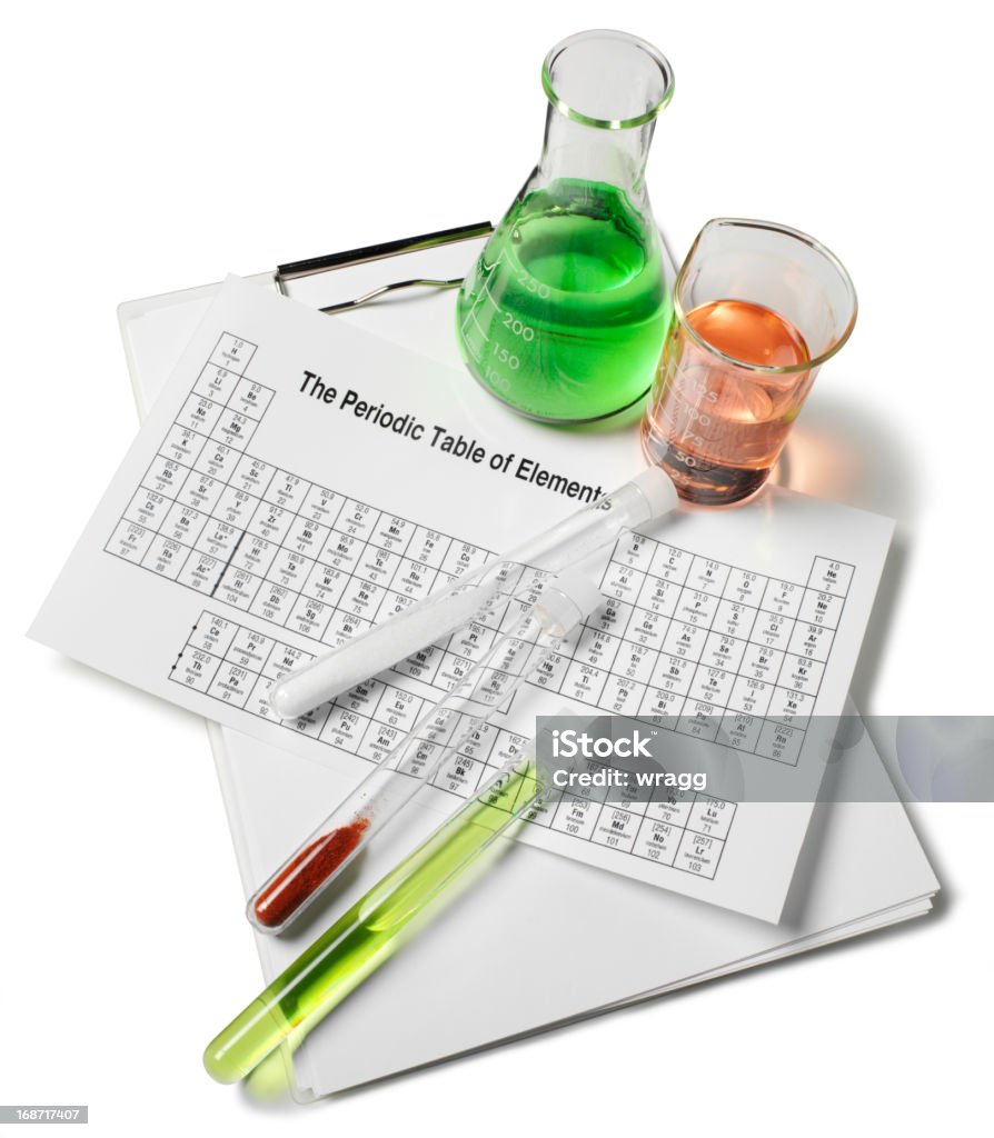 Ciência Beakers e Tabela Periódica de Elementos - Foto de stock de Laboratório royalty-free