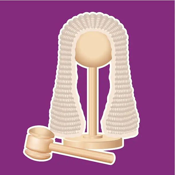 Vector illustration of Judges wig and gavel, vector