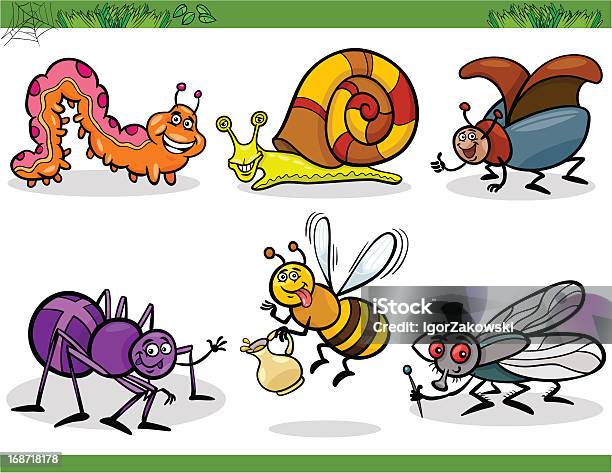 Happy Insects Set Cartoon Illustration Stock Illustration - Download Image Now - June Beetle, Animal, Animal Antenna