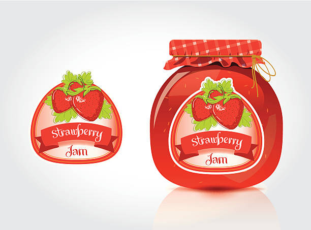 Avec pot de confiture de fraises Label - Illustration vectorielle