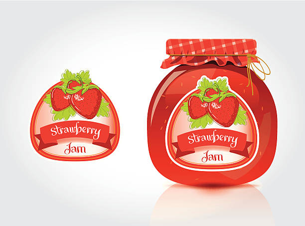 Strawberry Jam Label With Jar vector art illustration