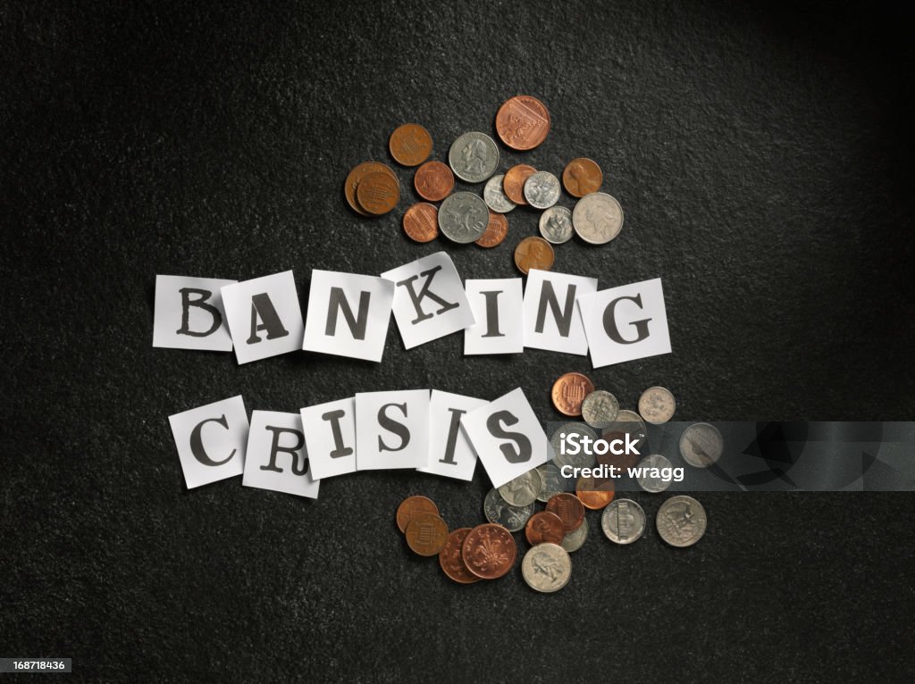 은행거래 위기 단어 - 로열티 프리 0명 스톡 사진