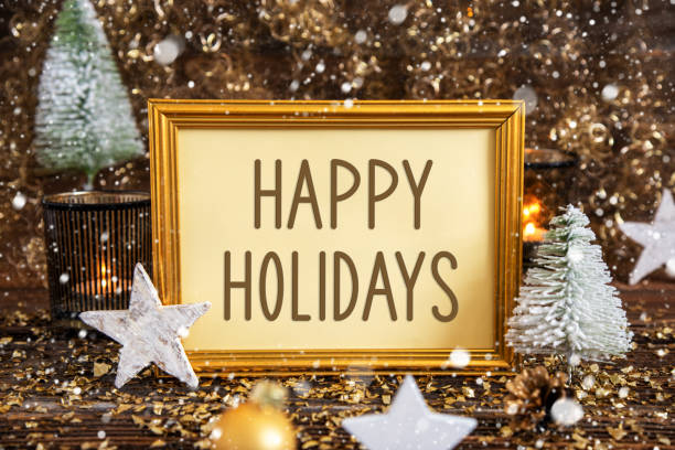 istock Frame With Text Happy Holidays, Gold, Glittering Winter Decor 1687185252