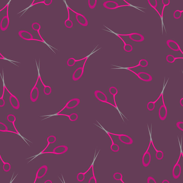 Scissors pattern Seamless pattern with scissors on a dark purple background scissors cutting wrapping paper stock illustrations