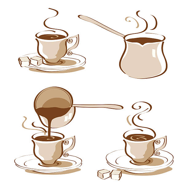 Preparing Turkish Coffee vector art illustration