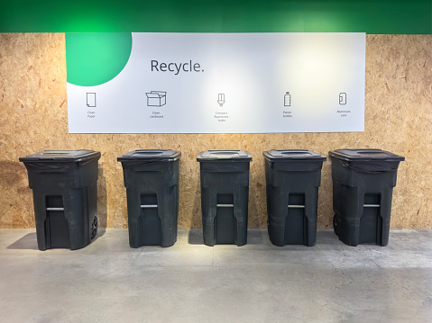 Recycle trash bins side by side