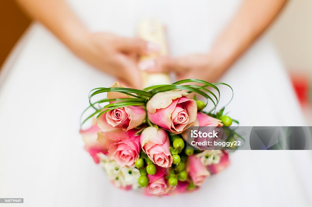 Bride holding bouquet of pink flowers Bride on the wedding day Bride Stock Photo