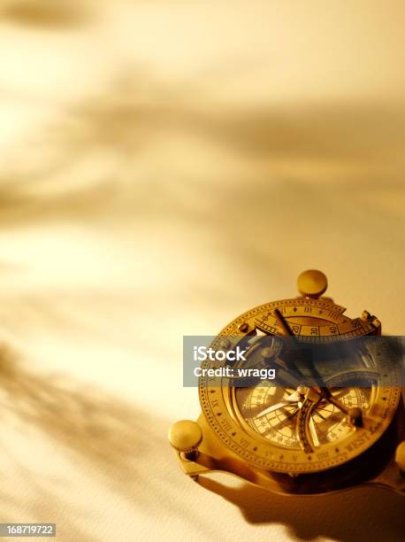 Brass Compass On Paper Stock Photo - Download Image Now - Navigational Compass, Old, Business